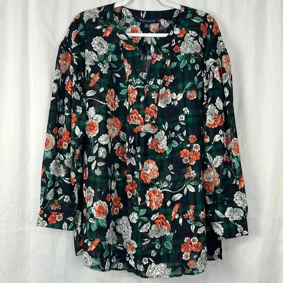 Tommy Hilfiger NEW Women’s XL Urban Folklore Floral V-Neck Semi-sheer Blouse - Picture 3 of 10